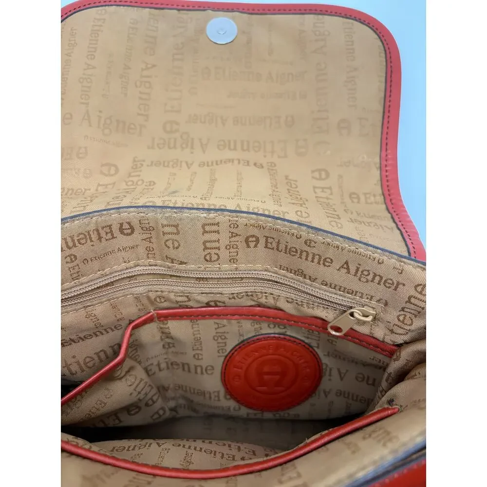 Vintage Etienne Aigner Red‎ Orange Leather Crossbody Messenger Bag Equestrian